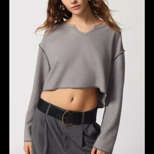 Urban Outfitters Parker Charcoal V-Neck Crop Top